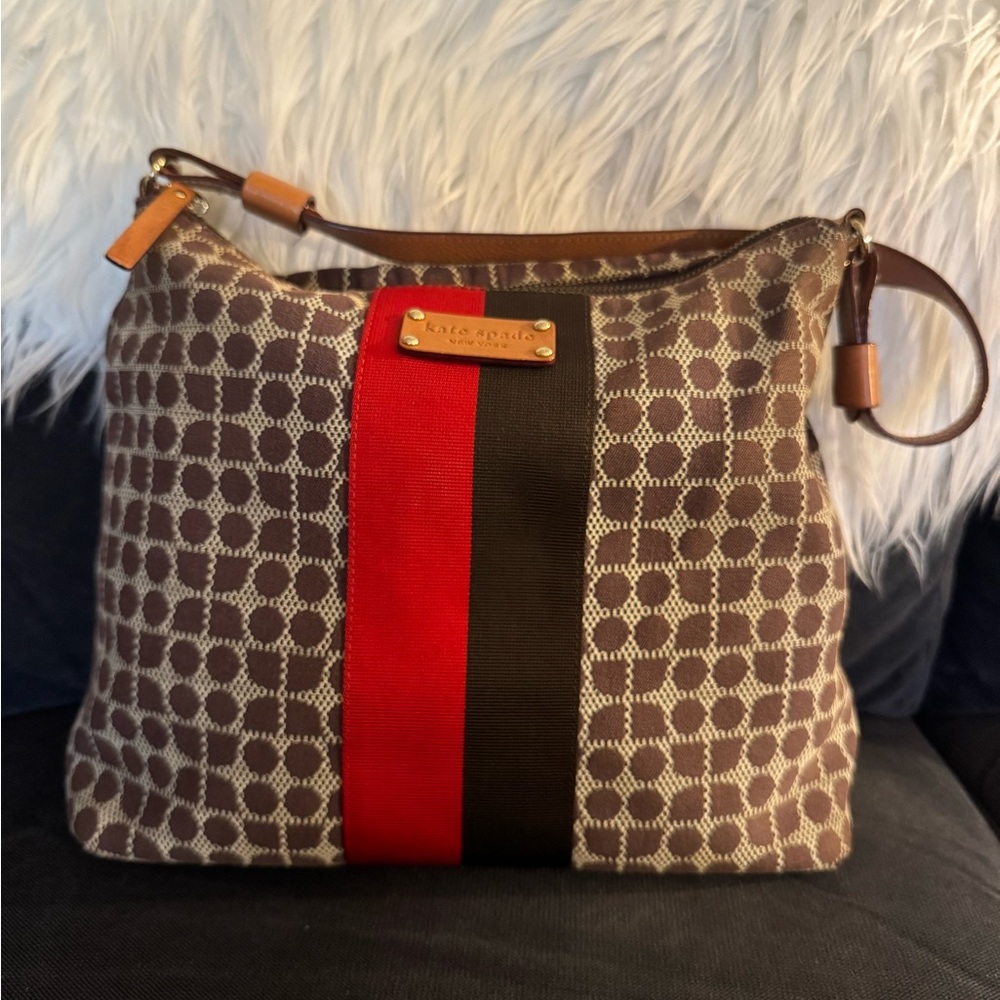 Kate Spade Noel Leather and Fabric Single Strap Shoulder Bag